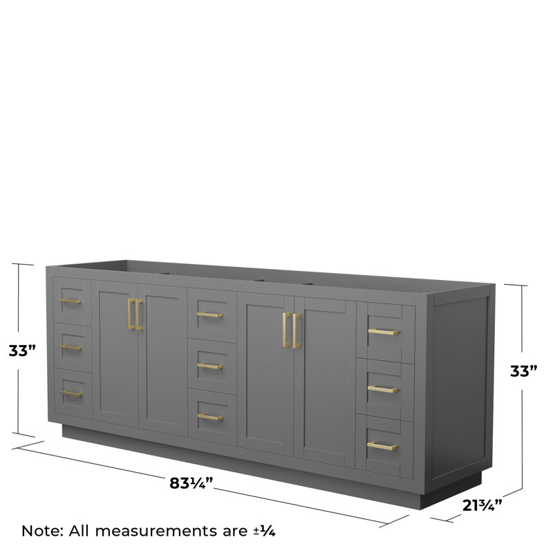 Base de meuble-lavabo double autoportante 83,25 po Miranda, Gris foncé / or brossé