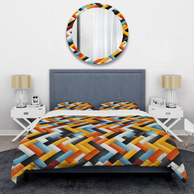 Orange And Blue Optical Illusions Geometric Box Stitch Chevron / Zig Zag Duvet Cover