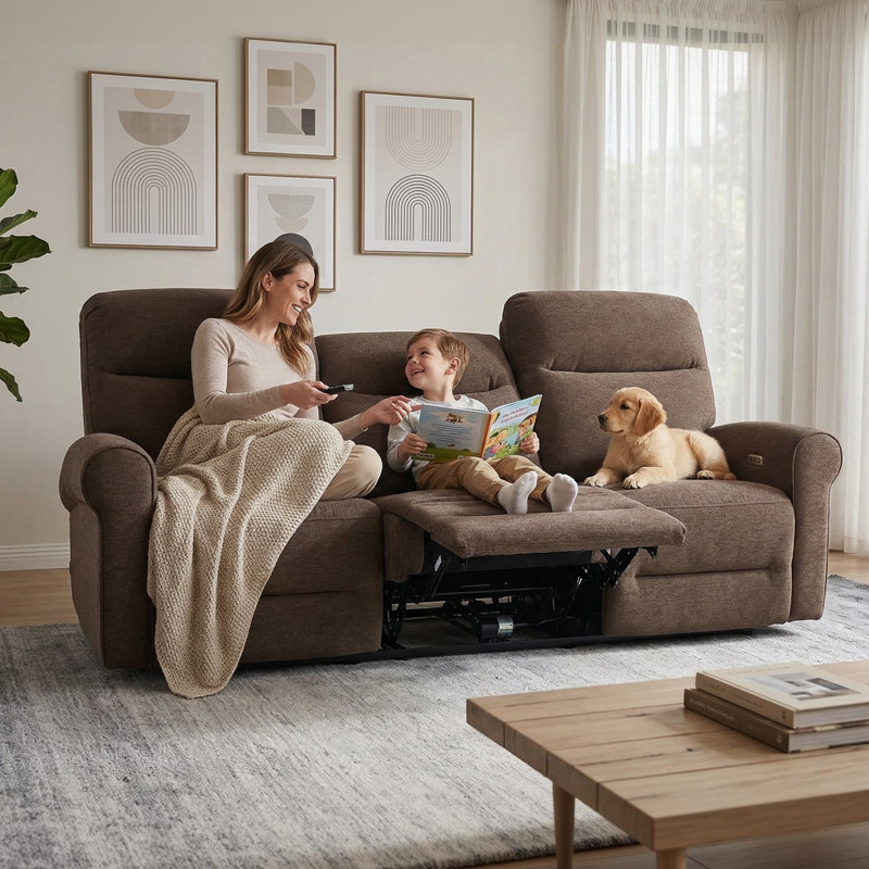 Canapé inclinable électrique 87,8 po, 3 fauteuils inclinables indépendants avec ports USB, accoudoirs roulés, tissu