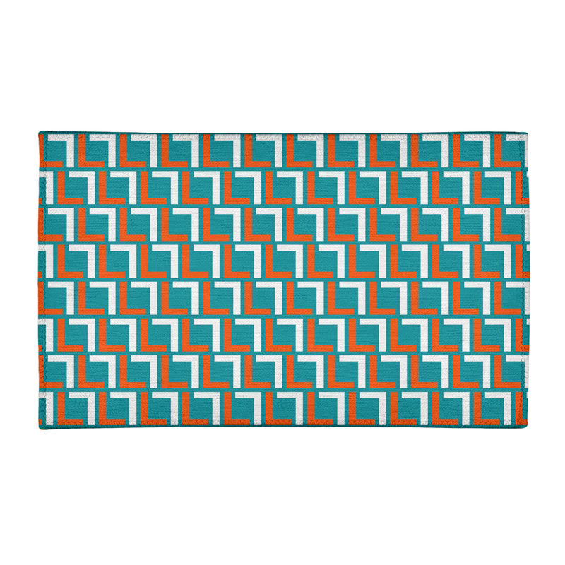 Tapis géométrique blanc cassé / orange / vert, Rectangle 3 pi x 5 pi