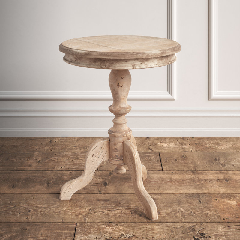 Table de bout à piédestal en bois massif Hannelore, Beige