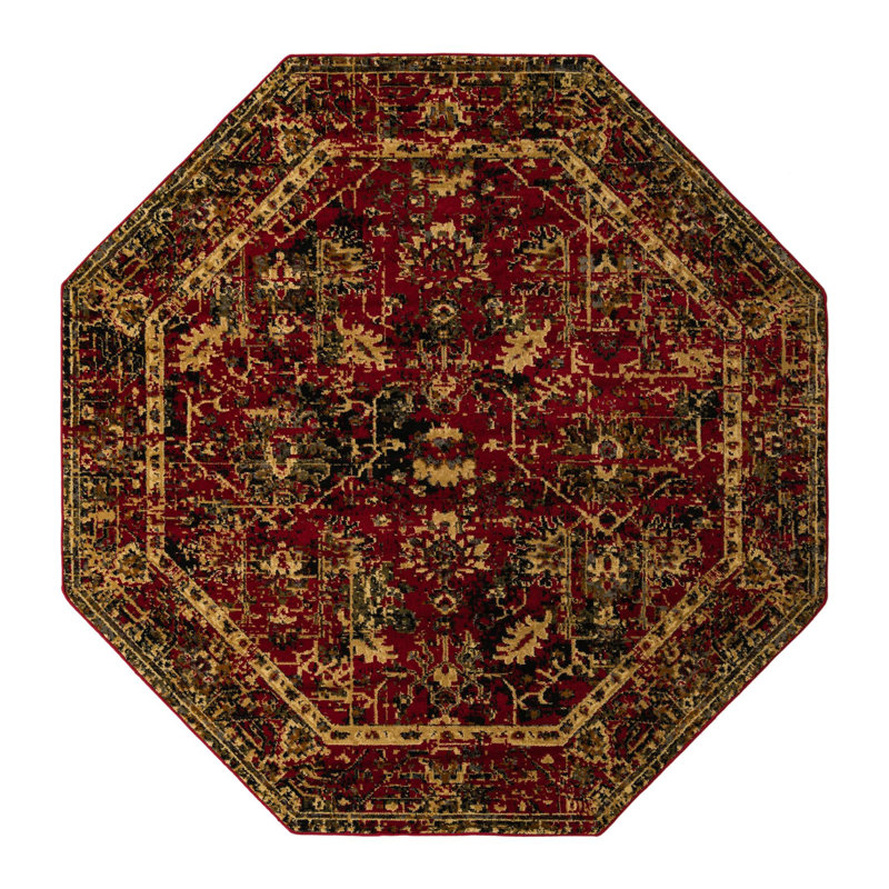 Tapis brun / rouge / noir Alameda, Octogone 7 pi 10 po
