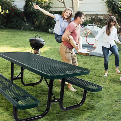 6-Foot Rectangular Picnic Table With Steel Frame, For All Outdoor Activities, Spacious 72-Inch Design Gatherings, Easy Clean Metal Surface, Suitable , Garden, Patio, Campground Construction &