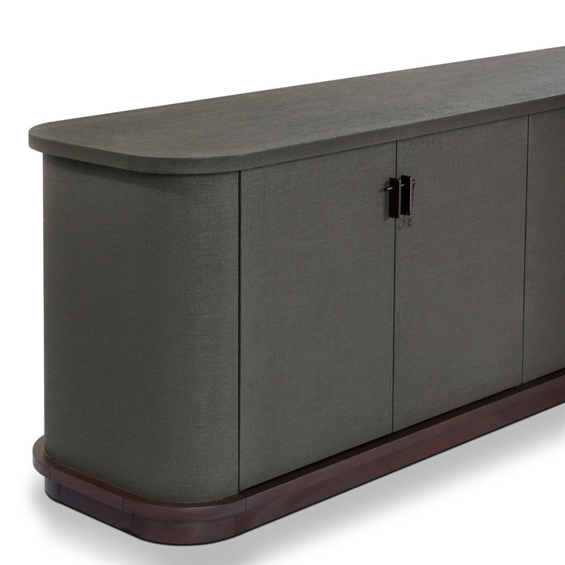 Berlin Media Console-Worn Black Veneer, Dark Green Lacquered Linen