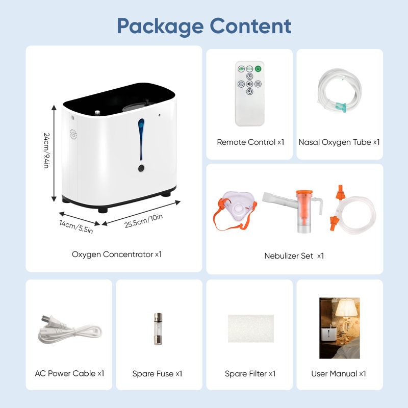 Machine à oxygéner à usage domestique 1L / 90% continue, 1-6L 90% -33% réglable avec réservoir d'humidificateur, écran ACL et télécommande