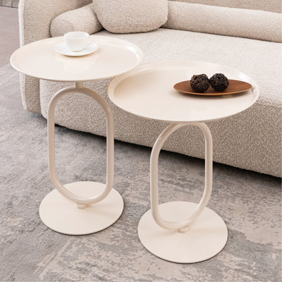 Table de bout moderne de style lanterne, en métal, 17,7 po x 24 po, finition blanche crème, 2 pièces, tables de bout en métal, blanc