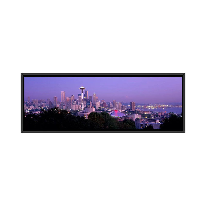 Ponoramique de Seattle, reproduction de photo sur toile, H 12 po x l 36 po x P 1,5 po, Toile avec cadre noir