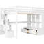 Lit mezzanine double blanc avec bureau, tablettes, deux tiroirs et escalier de rangement robuste