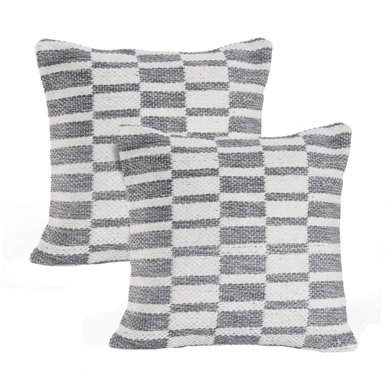 Emmy Geometric Gray and White Cotton Throw Pillow Set, 18 x 18 Inches