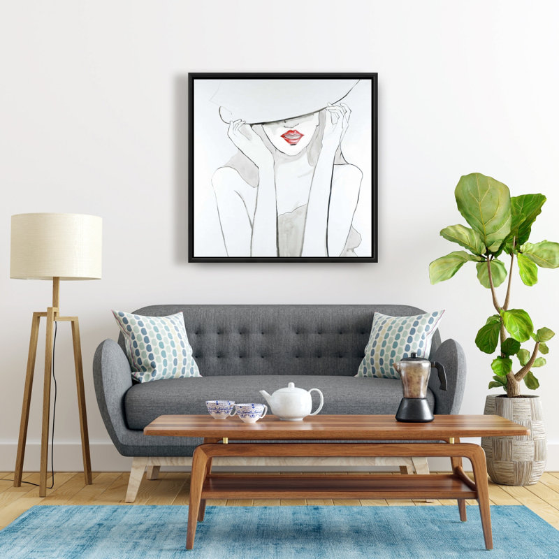 Beauty Beauty Decor - Toile encadrée grise avec un grand chapeau