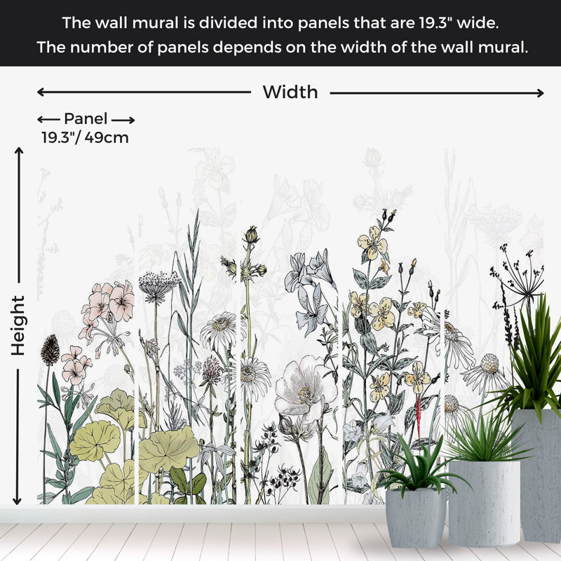 Adhésif mural floral pelez et collez - Pré des souvenirs, L 41 po x l 57 po