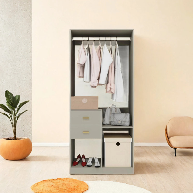 Système de rangement mural pour vêtements avec tablettes de garde-robe, support de rangement pour armoire avec tiroirs, Gris