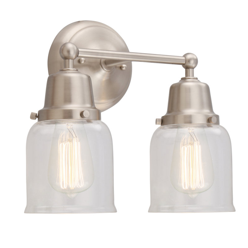 éclairage pour salle de bain 2 lumières meuble-lavabo Small Bell, Transparent, Nickel satiné brossé, Incandescent