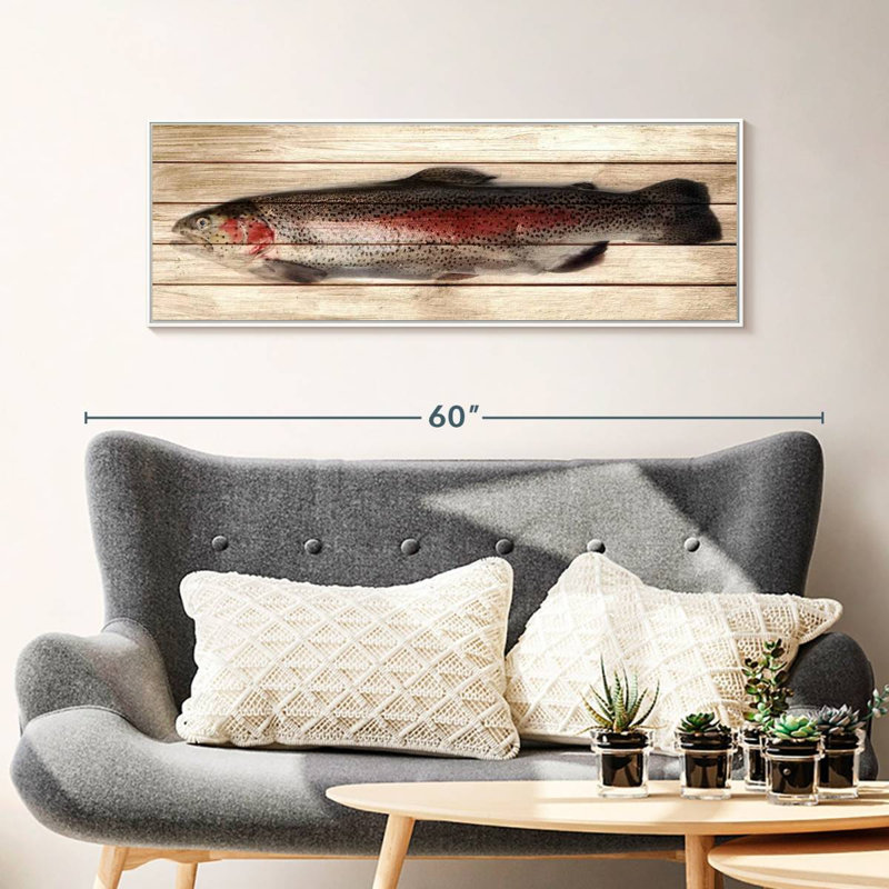 Trout, 43" X 15", Floating Frame White