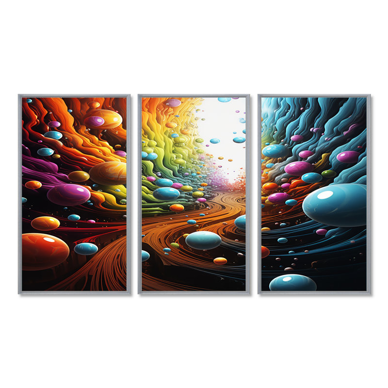 Ensemble de salon Rainbow Lightspace Spheres Pathway - Space Paysages, Encadrement argenté, H 40 po x l 60 po x P 1 po