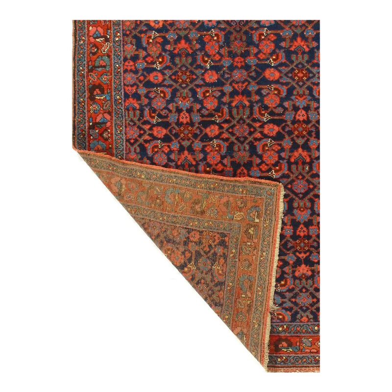 Tapis bleu marine / rouge à motif oriental en laine / coton 4 pi 6 po x 7 pi 6 po Oriental