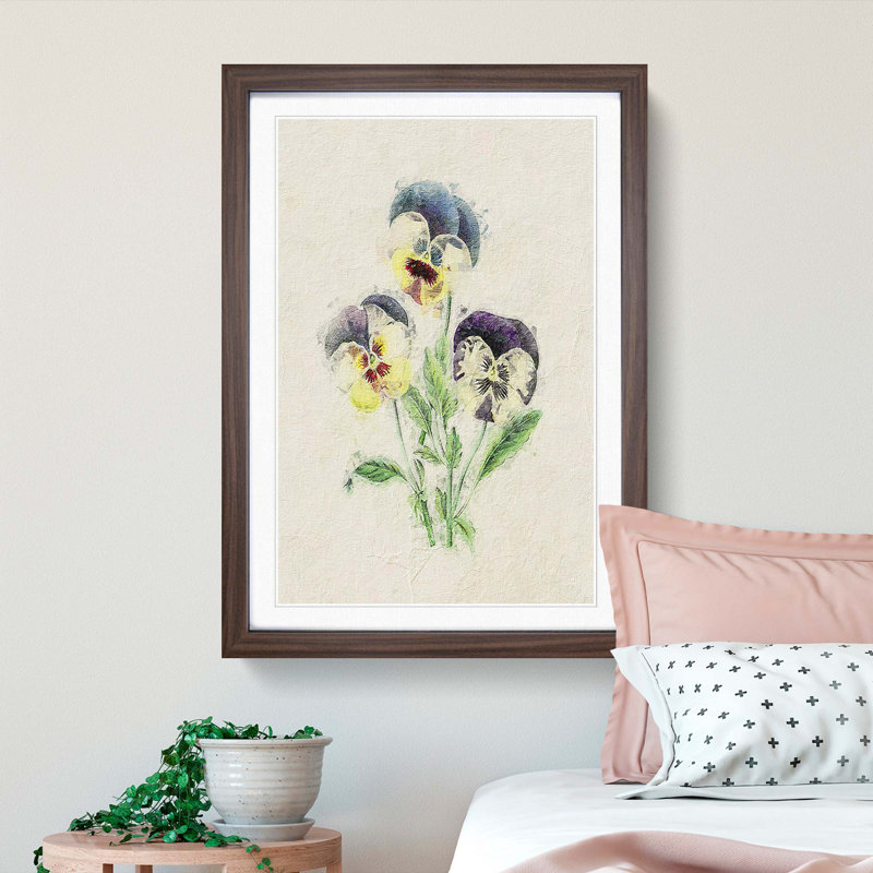 Illustration of Wild Pansies - Picture Frame Painting Print, Walnut Framed, 65cm H x 48cm W x 2cm D