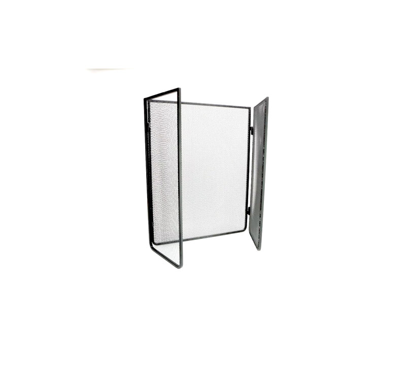 Black Metal Mesh Three-Panel Folding Fireplace Screen with Door