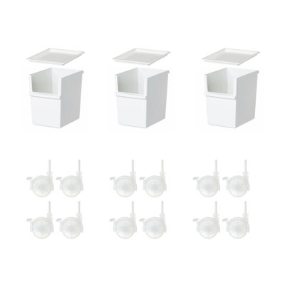 Like-it Plastic Container Storage Box Set with Lids and Casters White for Closet Pantry Set of 3