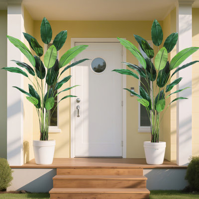 Oiseau de paradis artificiel réaliste, 2 fausses grandes plantes tropicales avec 14 à 17 feuilles réalistes, pot lesté, verdure intérieure extérieure nécessitant peu d'entretien pour la décoration intérieure, cadeau de pendaison de crémaillère