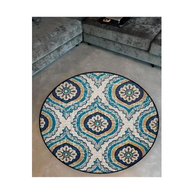 Tapis décoratif lavable à la machine à motif traditionnel bleu et gris
