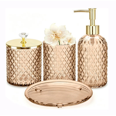 Ensemble de 4 accessoires de salle de bain en verre, décor pour la maison, brun ambré
