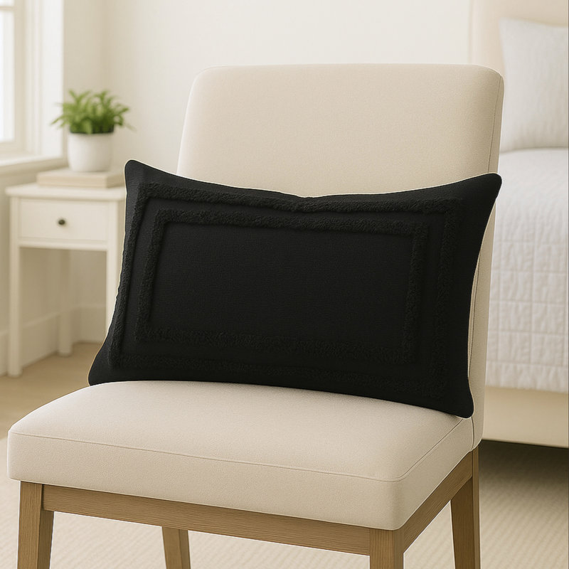 Housse de coussin décoratif tissé 100% coton Avery, Noir, Housse de coussin seulement - sans coussin, Forme rectangulaire