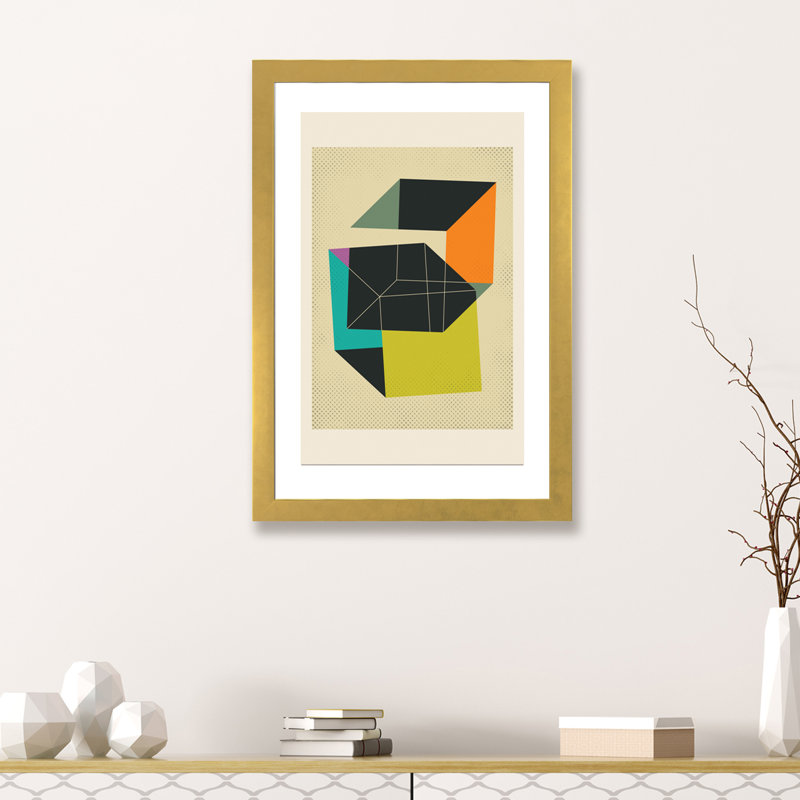 « cubes v » par jazzberry blue-impression sur image, H 24 po x l 16 po x P 1 po, Papier encadré doré