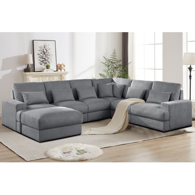 Canapé modulaire en U avec repose-pieds amovible 7 pièces 132 "* 121"