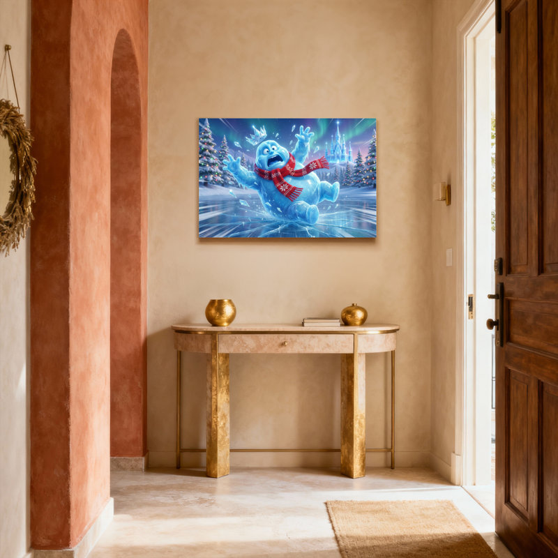 Frozen Snowman with Red Scarf Winter Wonderland, reproduction d'art sur toile tendue sur toile, ensemble de 1, Toile tendue