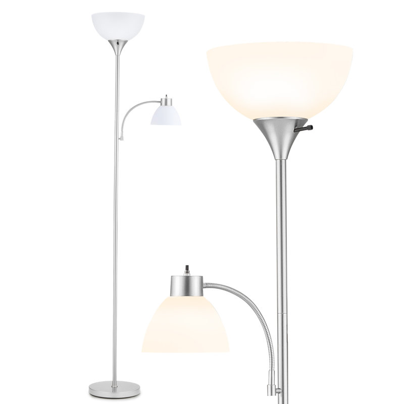 71" 2-Light Torchiere Floor Lamp with LED Bulbs, Nickle