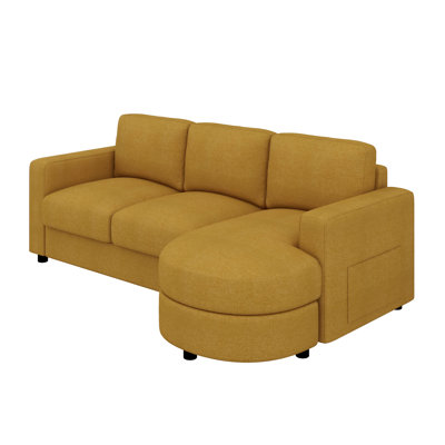 84.6" Sectional Couches For Living Room, 3 Seater L-Shape Couch With A Curved Chaise Lounge, USB Ports And Side Storage Pockets