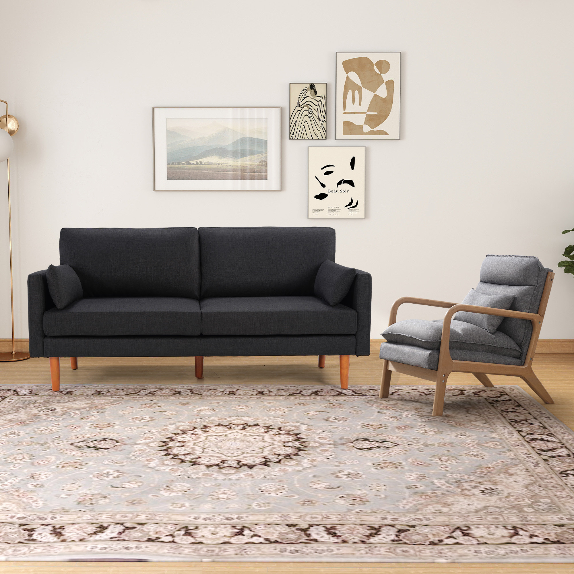 Ebern Designs Lydney 2-Piece Modern Fabric Upholstered Square Arm Sofa ...