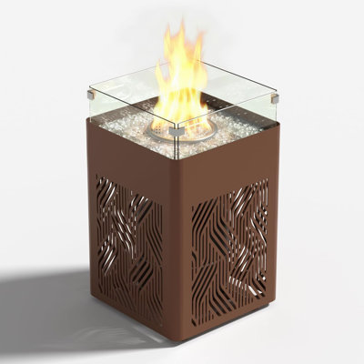 18" Propane Fire Pit Table, 37,000 BTU Square Outdoor Gas Fireplace with Glass Wind Guard, Lid, and Cover