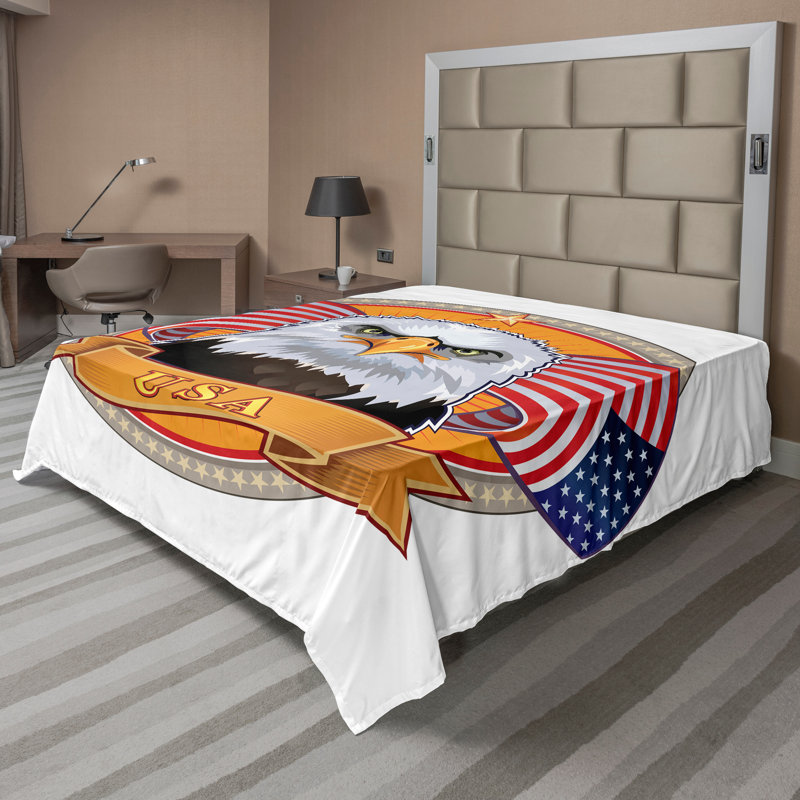 Ambesonne American Top Flat Sheet Bald Eagle National Bird Multicolor, Full Flat Sheet