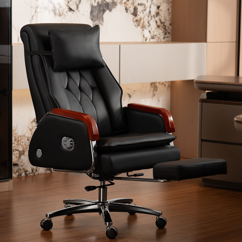 Fauteuil de bureau Kinnls Cameron avec ventilation chauffée, fauteuil de direction pour cadres entièrement inclinable avec repose-pieds rétractable, fauteuil de direction ergonomique en cuir véritable réglable (noir)