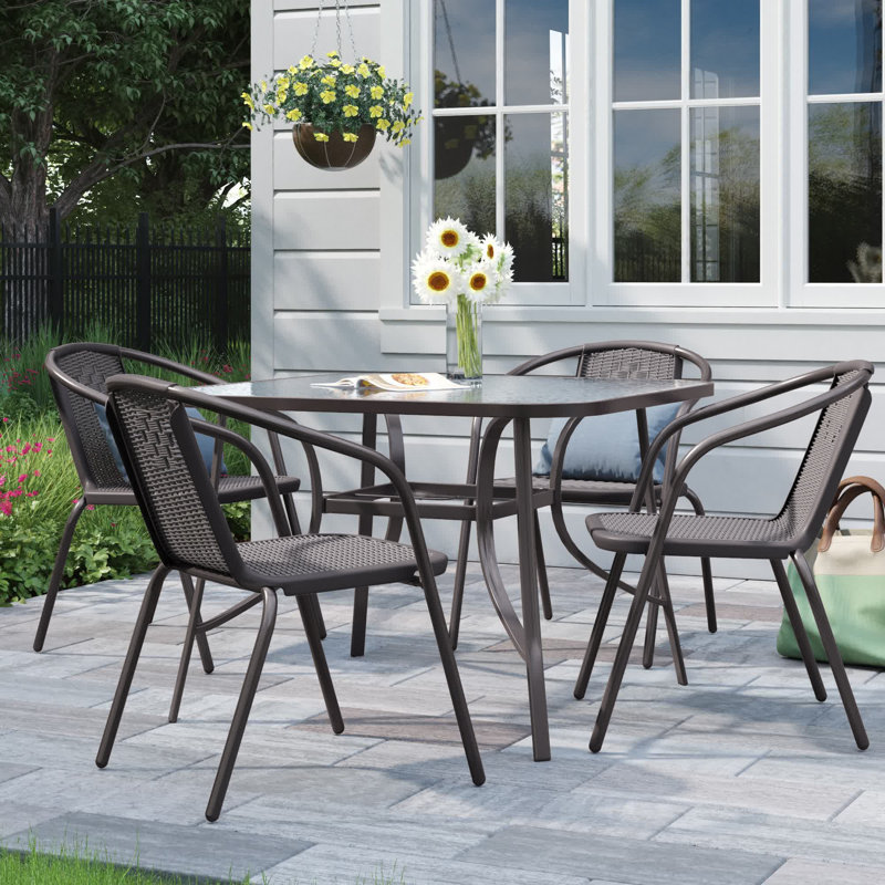 Baldwin 4 - Person Patio Dining Set with Square Table, Black