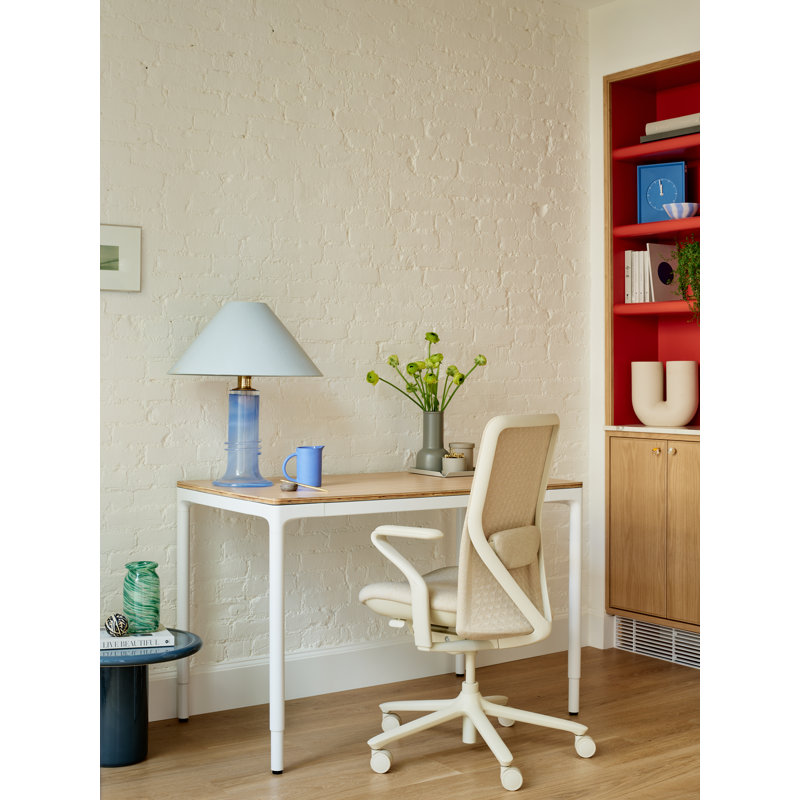 Four Leg Standing Desk, White, Woodgrain, 44.6" H x 48" W x 27" D