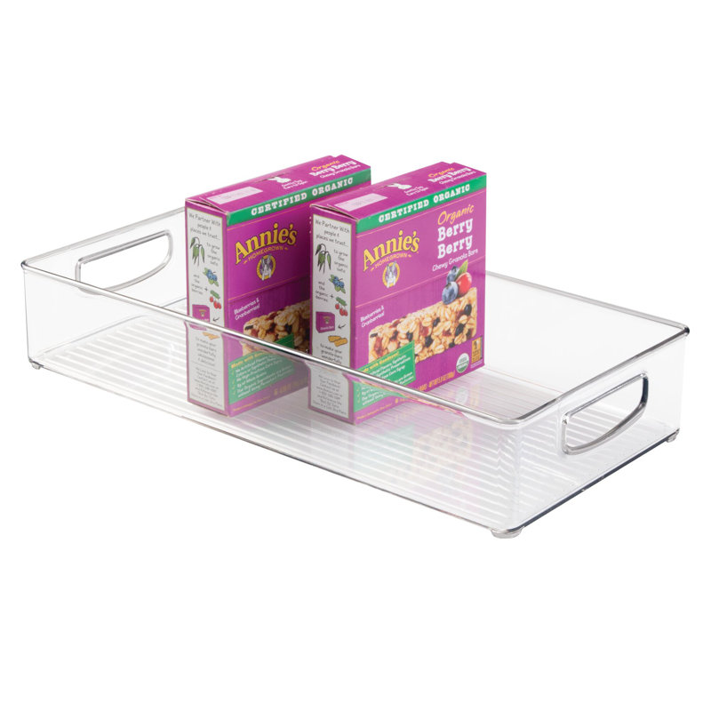 iDesign Plastic Kitchen Storage Organizer Binz with Handles, 16" x 8" x 3", Clear