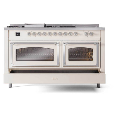 ILVE Nostalgie II Noblesse 60 in Dual Fuel Range 7 Burner, Griddle, Frenchtop