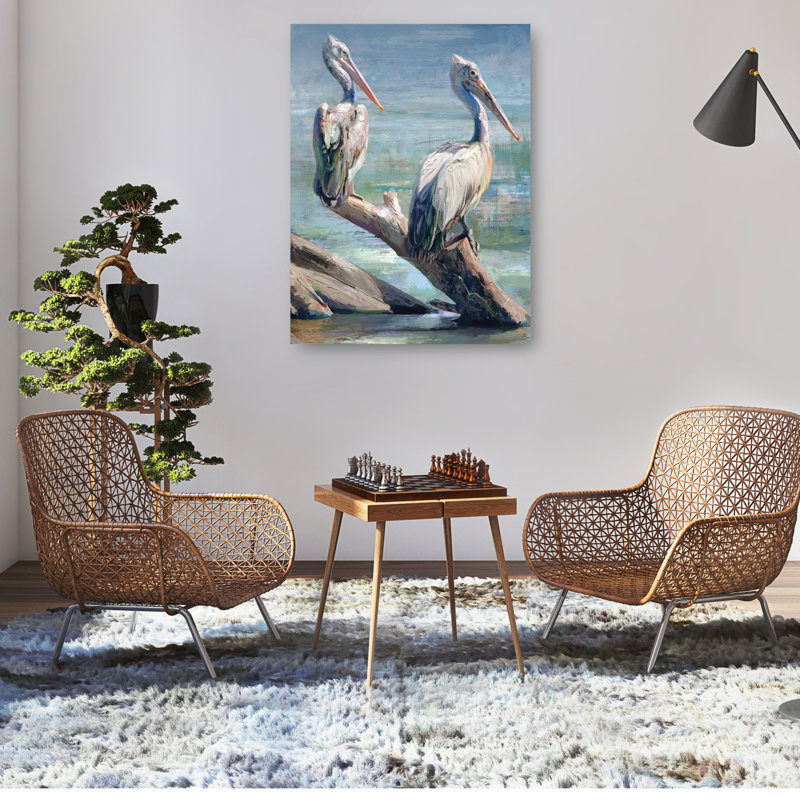 Large Coastal Pelican Pair Canvas Art Print