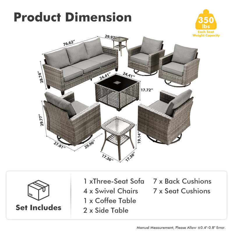 Allcot 7 - Person Patio Conversation Sets with Cushions, No, Gray