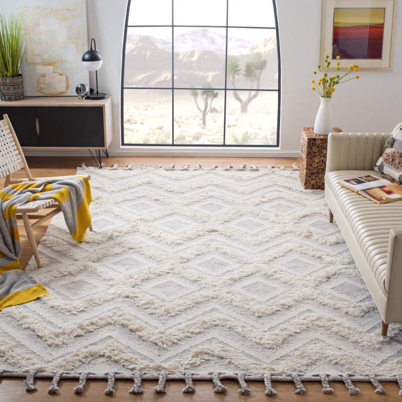 Dickman Southwestern Handmade Flatweave Wool Ivory/Grey Area Rug, Rectangle 9' x 12'