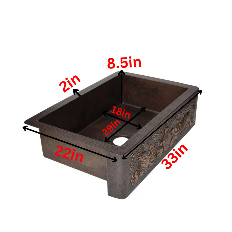 33" x 22" Single Bowl Copper Kitchen Sink – Farmhouse Apron Front Kitchen Sink, Drop-In Sinks, Hammered Bronze Copper Kitchen Sinks, Handcrafted Sink, Undermount Sink Compatible