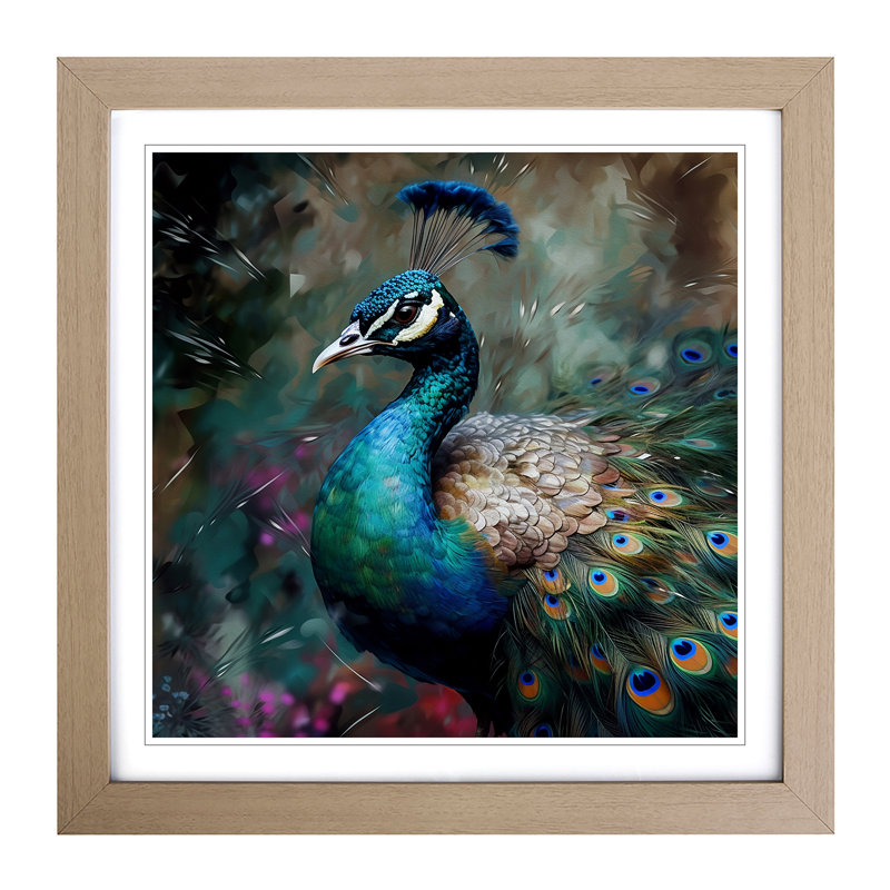 Peacock Impressionism - Framed Print, Oak
