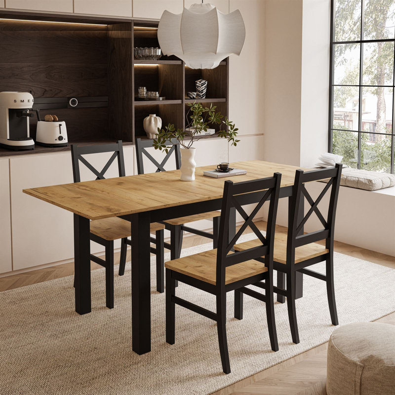 Odelle 4 - Person Dining Set, Black/Oak craft, Black, Black
