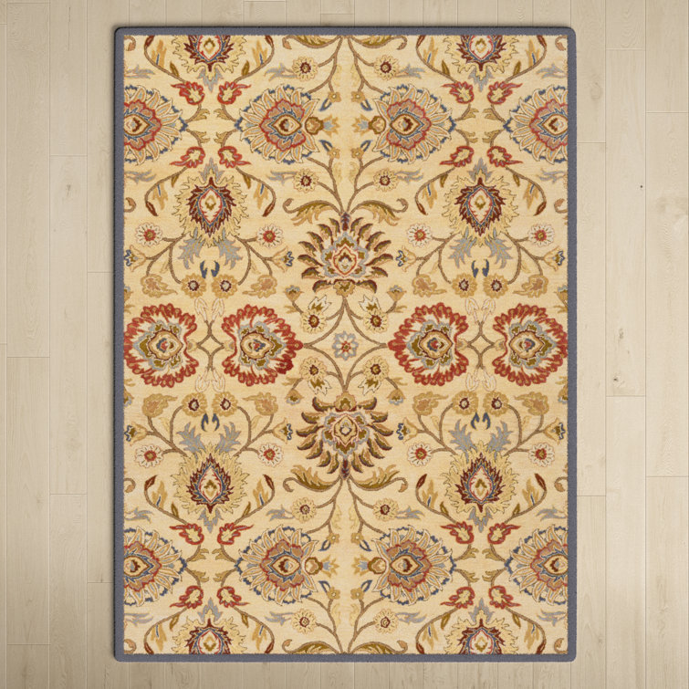 Arden Floral Handmade Tufted Wool Ivory/Denim/Red Area Rug