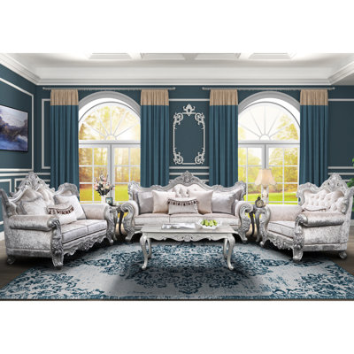 Attractive 3 In Champagne And Silver Brush , Wood Frame, Chenille Upholstery, Pillow Elegant Finish, Construction,