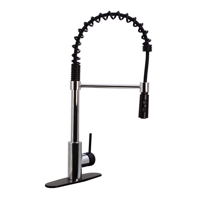 Westbrass Pull Down Spray Kitchen Faucet, Polished Chrome/Oil Rubbed Bronze