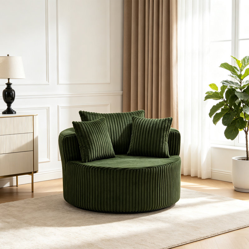 Fauteuil pivotant moderne, fauteuil lounge surdimensionné en velours côtelé de forme cylindrique pour salon, chambre et petits espaces